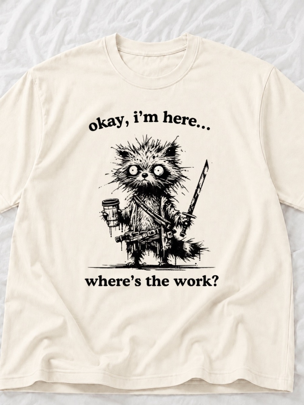 Vintage Off White Funny Raccoon Graphic T-Shirt